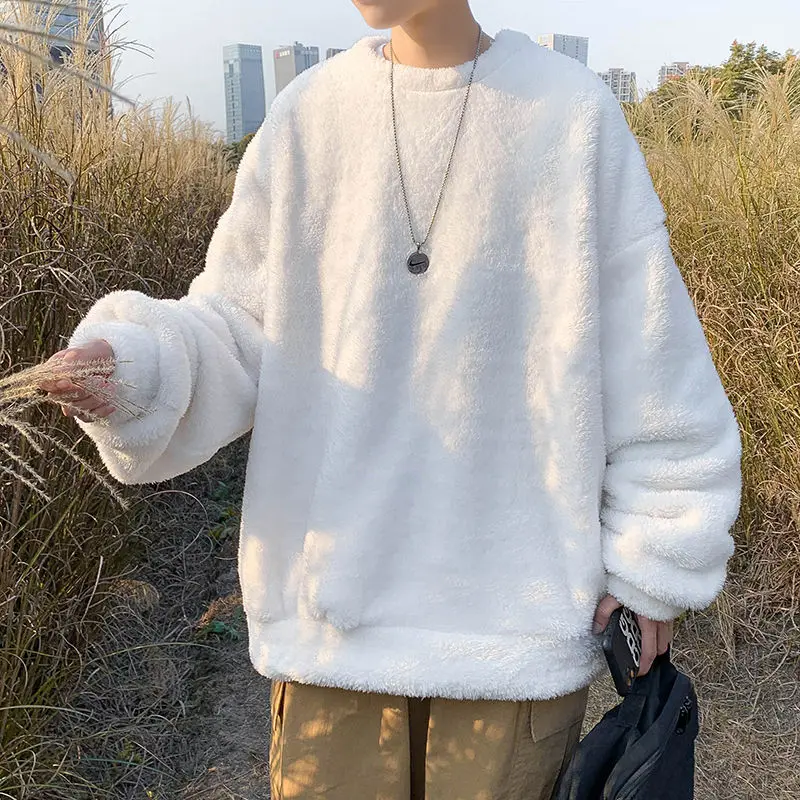 

2021Thicken Plus Fleece Hoodies Men's Fashion Casual Lamb Wool Sweatshirt Men Streetwear Wild Loose Korean Pullover Hoodie Mens