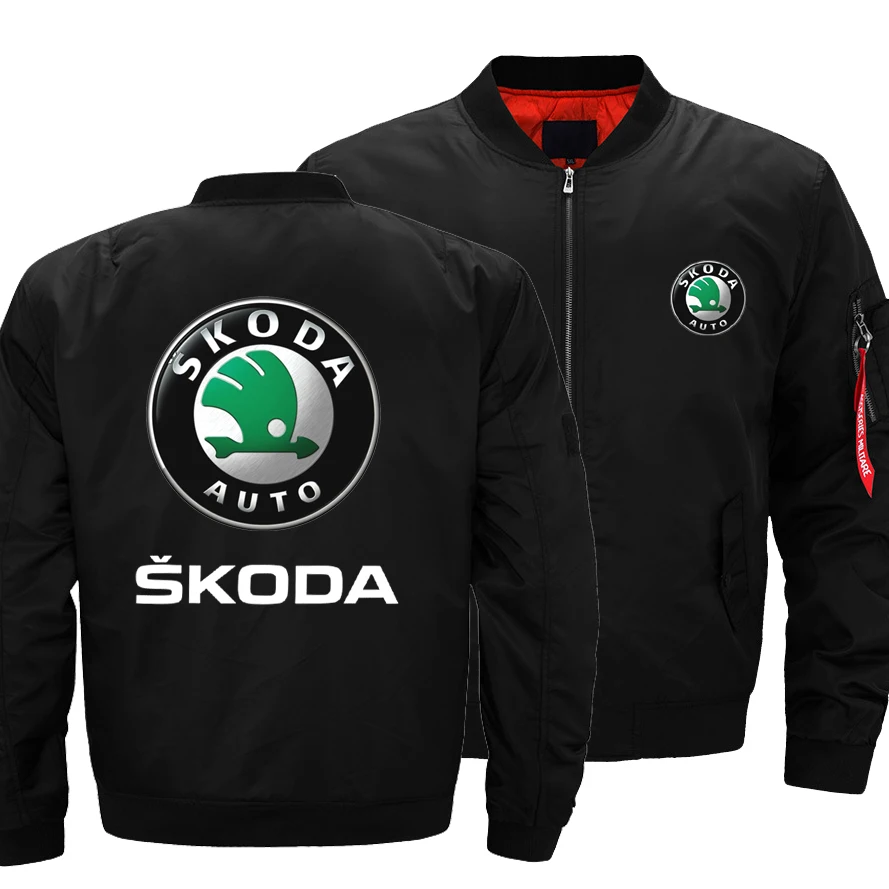 

New Fashion Autumn Winter Skoda Logo Jacket Men Round Collar Baseball Flight Jacket Male Uniform Coat