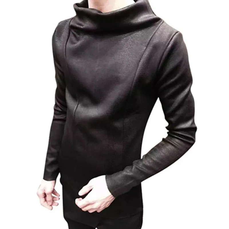Winter Men's High Collar Plus Velvet Thickening Bottoming Shirt Slim Long-sleeved Hair Stylist Hooded Men Streetwear 2020 | Мужская
