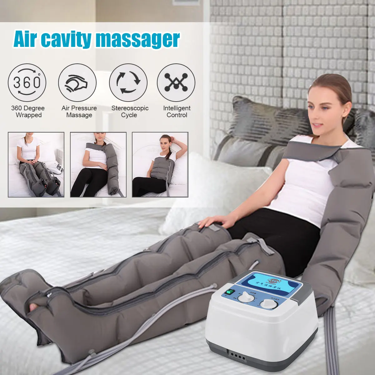 

Массажер компрессионный для ног, устройство с 4 пневматическими камерами для расслабления и прессотерапии рук и талии