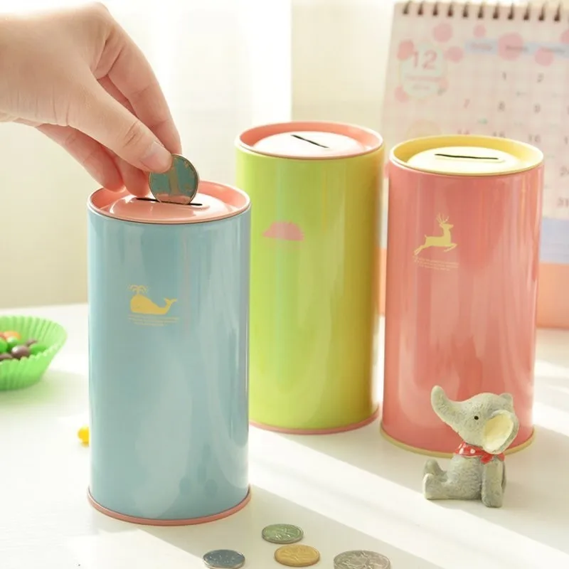 

4PCS Animals Candy Color Piggy Bank Metal Money Box Cute Sundries Cans Storage Cans Gift for Kids Home Decor Money Box Supplies