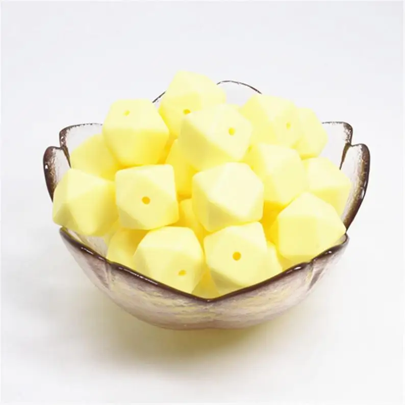 Шестигранные бусины кремово-желтого цвета 17 мм 100% из пищевого силикона для