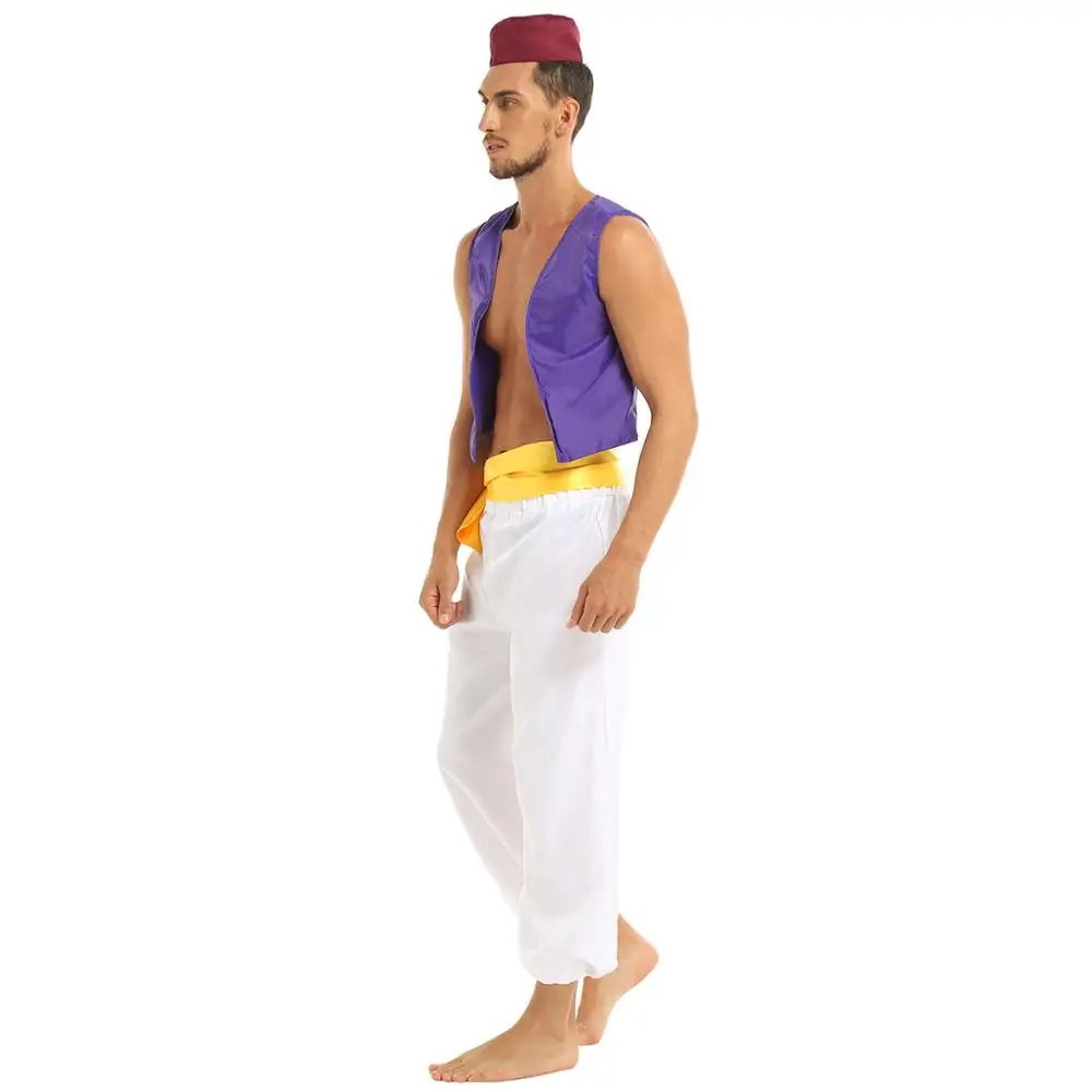 Мужской взрослый арабский принц Косплей Костюм для Хэллоуин фиолетовый жилет с