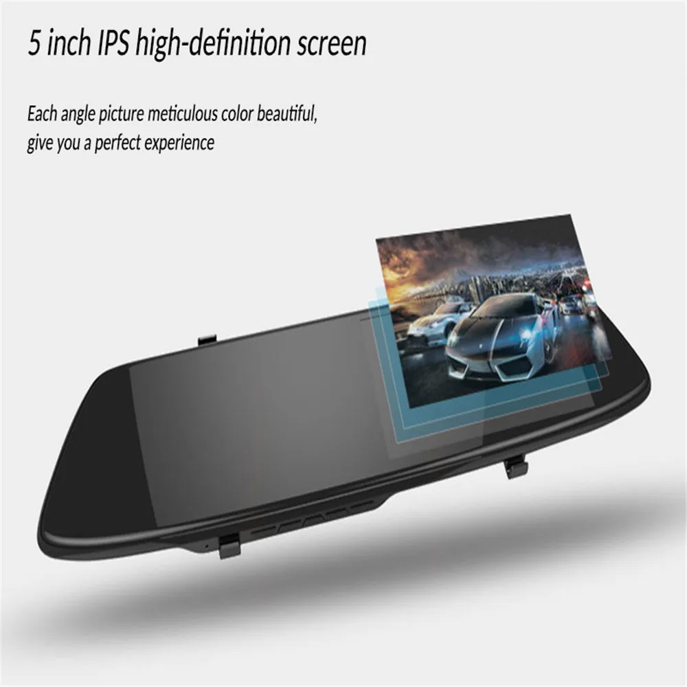 Elebest 5 дюймов FHD 1290P ips экран Dash cam двойная запись зеркало заднего вида