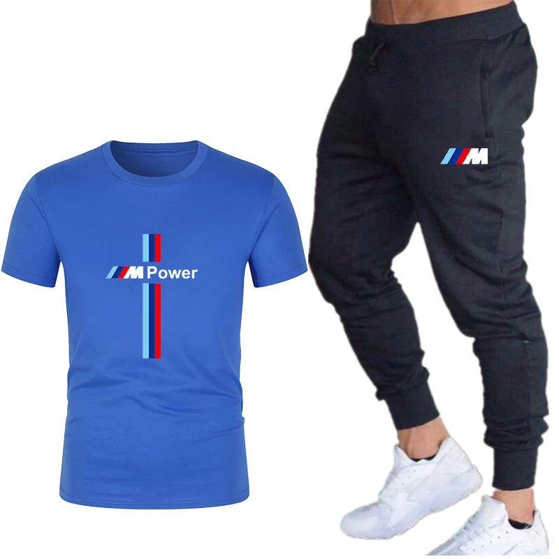 

2021 Men's Sets T Shirts+pants Two Pieces Sets Casual Tracksuit Men/Women BMW suit print Tops+Pants Fitness trousers