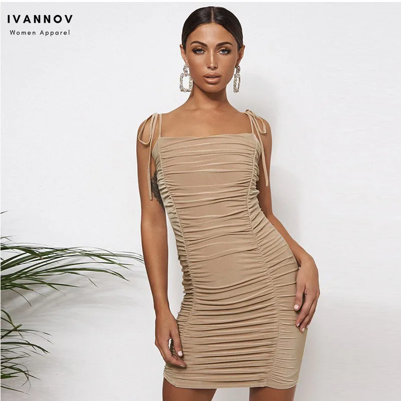 Сексуальное Плиссированное Бандажное женское платье на бретельках для