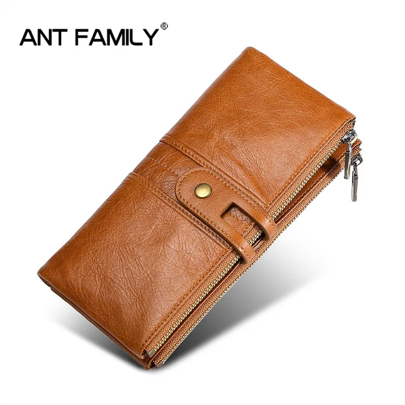 Женские кошельки из натуральной кожи с двойной молнией винтажный бумажник