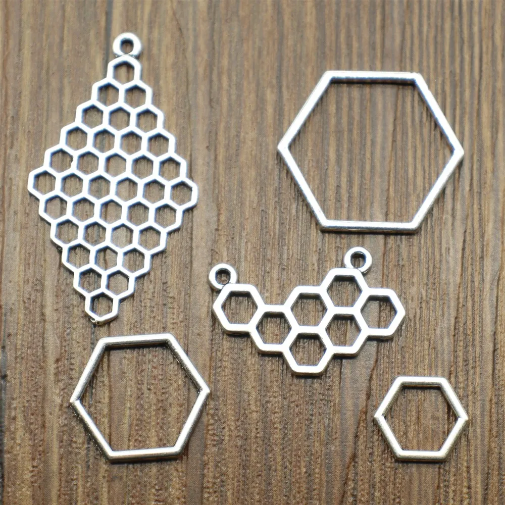 20pcs Charms Hexagonal Honeycomb DIY Jewelry Findings Antique Silver Color Bee | Украшения и аксессуары