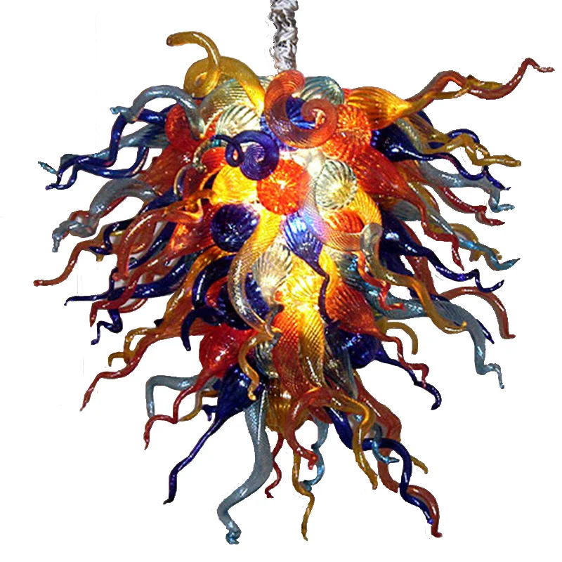 

Fancy Art Colored High Hanging Chain Hand Blown Glass Chandelier Light Fixture