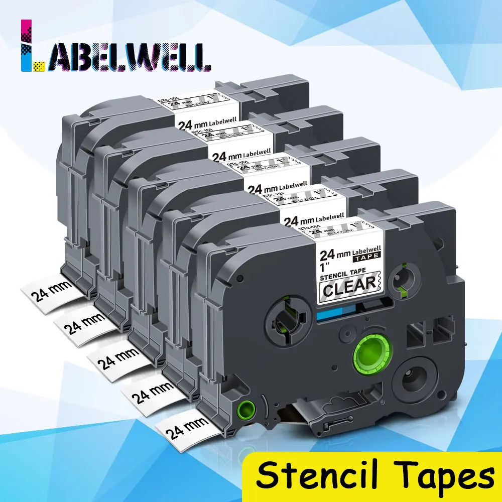 Compatíveis para o Irmão Preto em Claro para o Irmão-p Toque da Impressora Labelwell Fitas Stencil 24mm * 3m Ste151 Ste 151 5pcs Ste-151