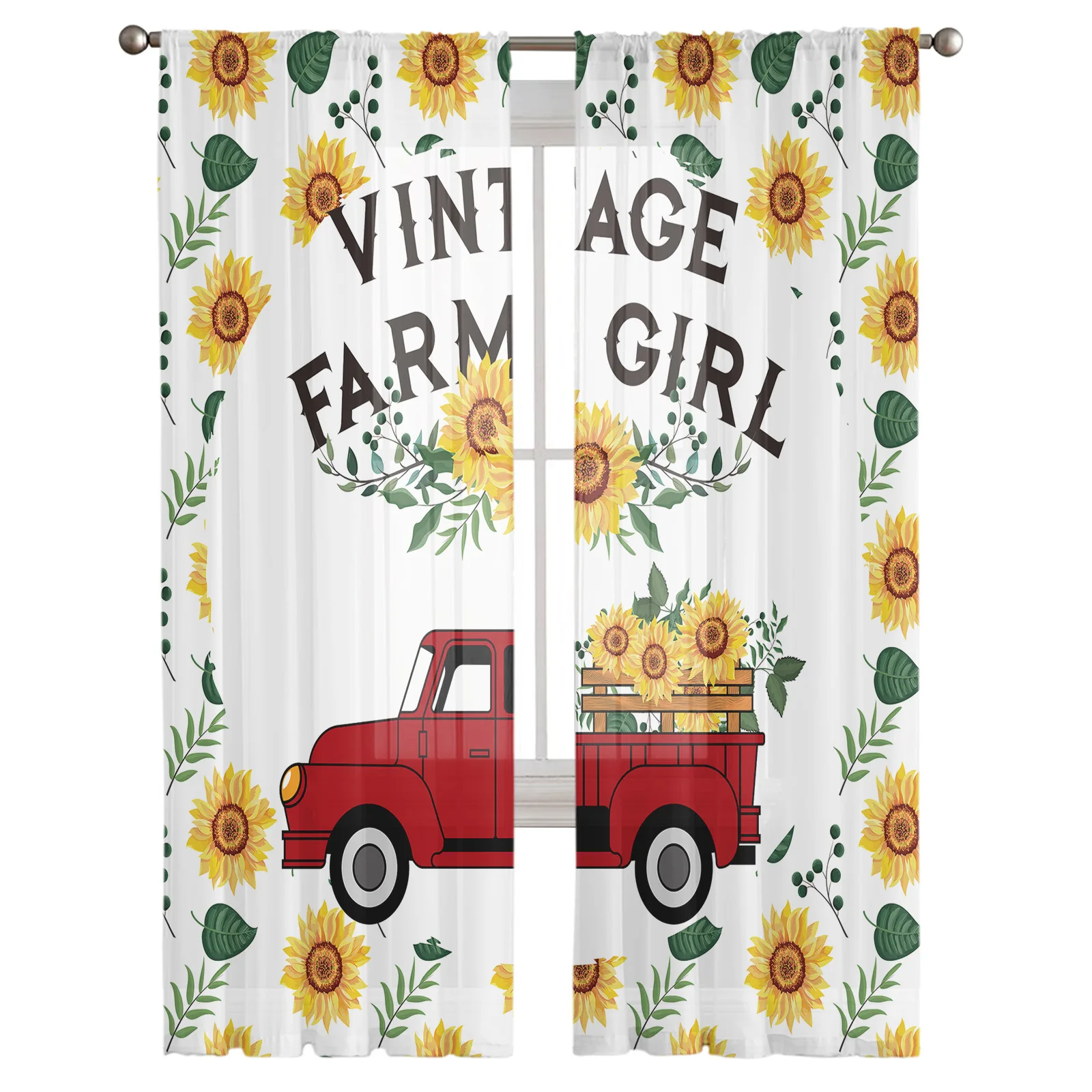 Винтаж дом красный грузовик шторы с подсолнухами для Гостиная Спальня
