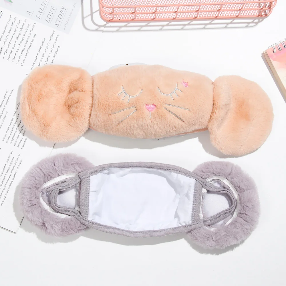 2in1New мультяшный Кролик кошка плюшевые теплые Наушники Модные женские зимние