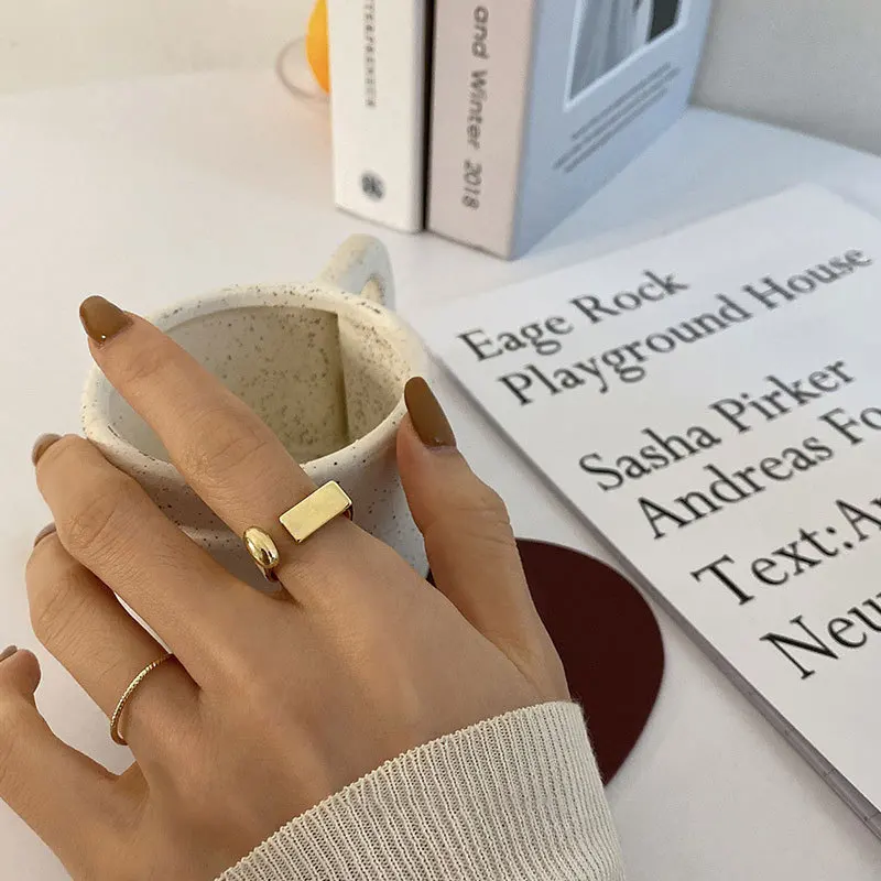 

South Korea ins simple cold wind metal geometric open ring female design index finger ring