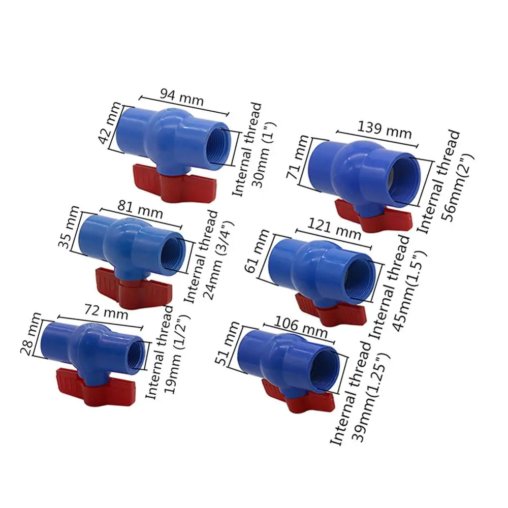 1/2" 3/4" 1" 1.25" 1.5" 2" Female Thread Garden Pipe Ball Valve PVC Connection Switch Water Shutoff Fittings | Дом и
