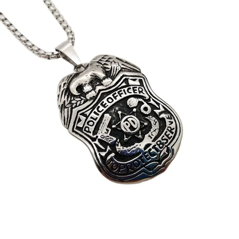 Ретро 316L нержавеющая сталь хип-хоп Орел полиция PD ожерелье с кулоном-значком