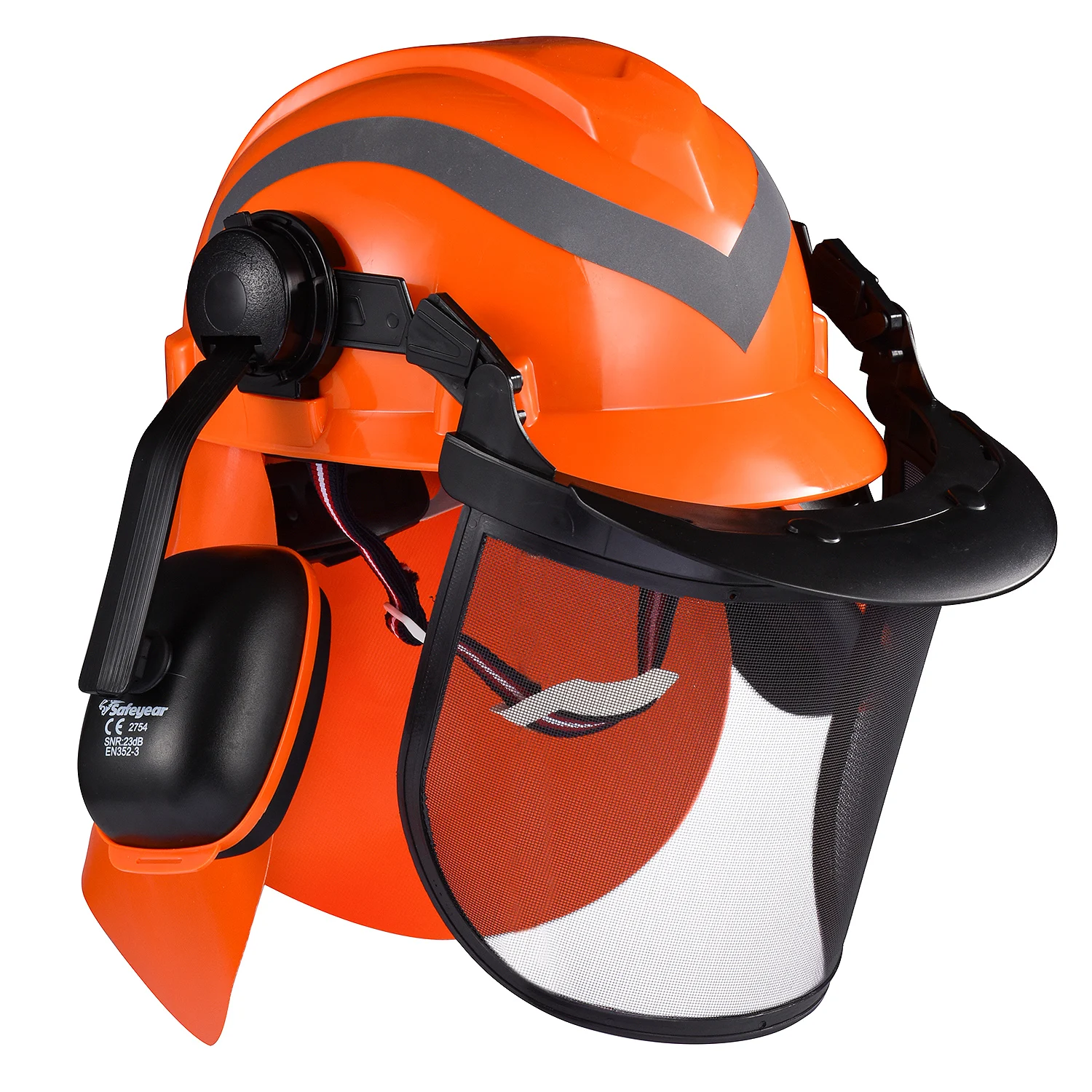 SAFEYEAR Pro Forestry Chainsaw Safety Helmet With Adjustable 27SNR Ear Muffs,Mesh Visor.EN397 Approved Quality Hard Hat