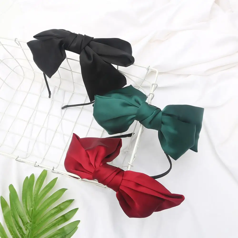 1 шт./лот сатиновая широкая повязка на голову с бантом для женщин большим девочек