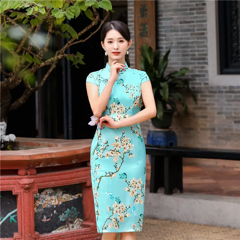 9 стилей традиционный китайский стиль длина до колена Cheongsam Ретро тонкое вечернее