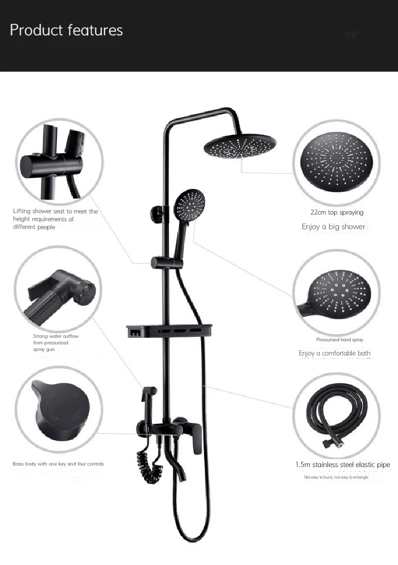 

Душевой смеситель Uythner, поворотный излив для ванны, настенное крепление, дождевая насадка для душа 8 дюймов, ручной душ, хромированный/черный