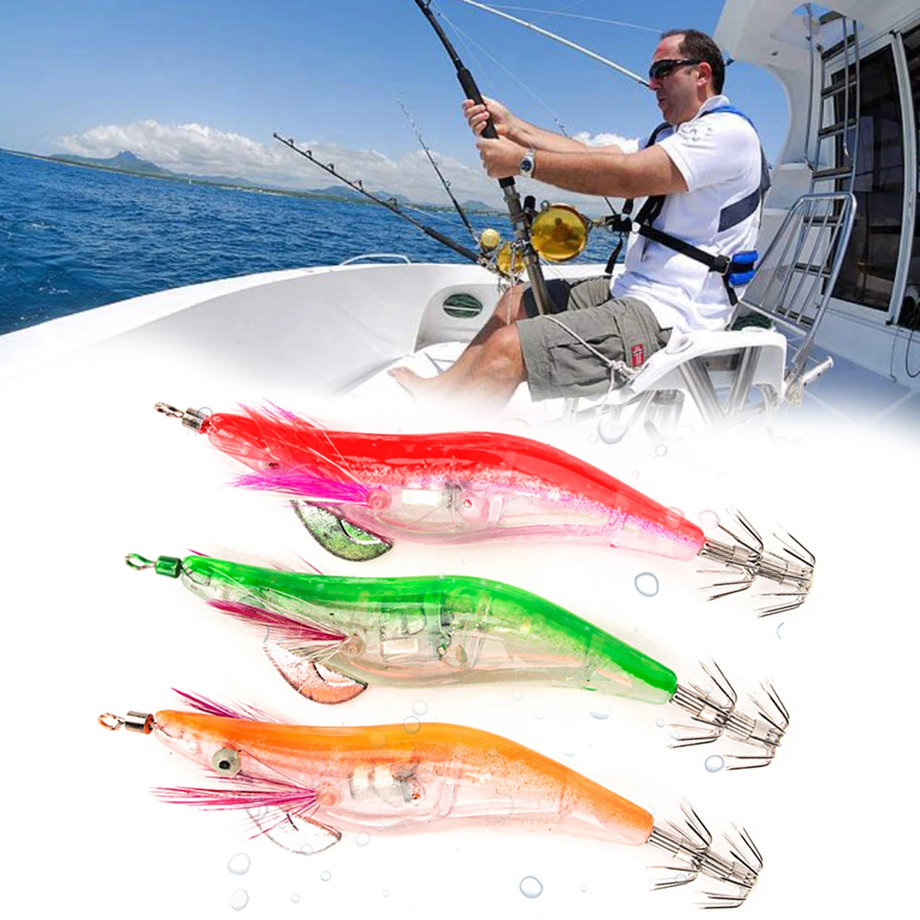 

1Pcs Fishing Lure LED Luminous Flashing Squid Jig Shrimp Bait Night Fishing Lure With Hook Winter Ice Fishing Tackle
