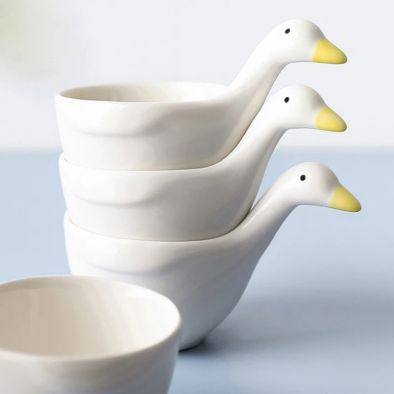 Cute Duck Bowls White Porcelain Cartoon Soy Condiment Dishes Ceramic Snack Seasoning Plates Kitchen Tableware Tomatio Sauce Dish