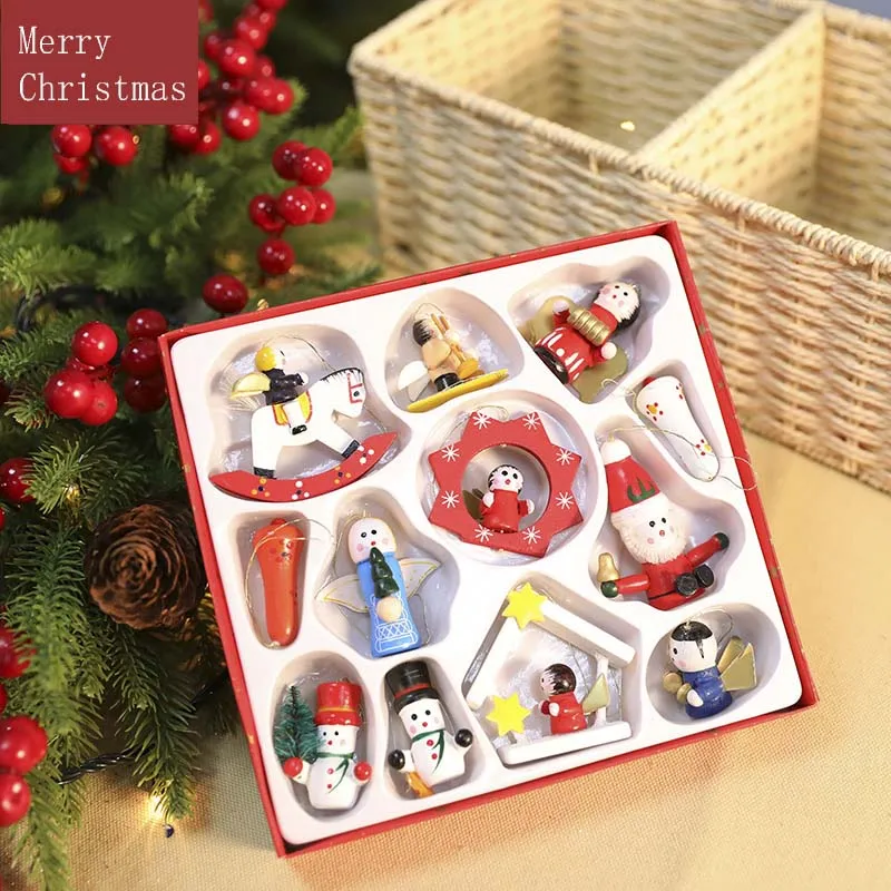 Christmas gift ，Wooden Santa Claus tree decorations set， painted pendant，gift for children | Дом и сад