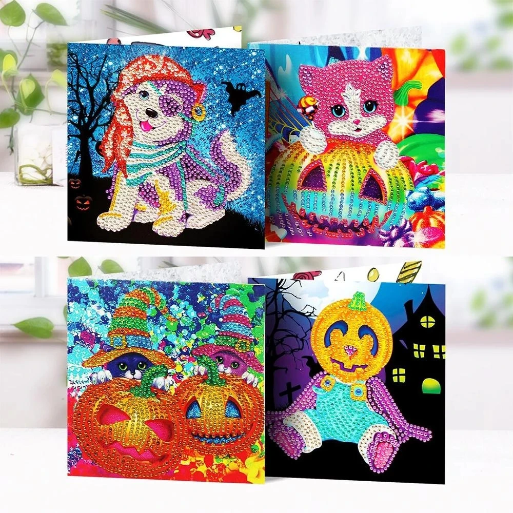 

Halloween Cards Gift Postcard with Envelope Stickers Greeting Cards 5d Custom Diamond Painting Round 5D Shiny Beads Christmas