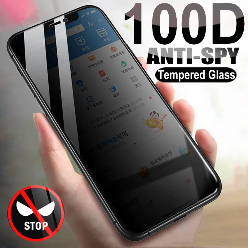 100D Anti Spy Tempered Glass For iPhone 13 12 mini 11 Pro XS Max X XR Privacy Screen protector iPhone 7 8 6 6S Plus SE 2020 Glas