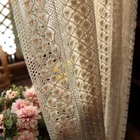 boho chic beige crochet knitting curtains for bedroom cotton linen hollowed retro farmhouse patio window drapes