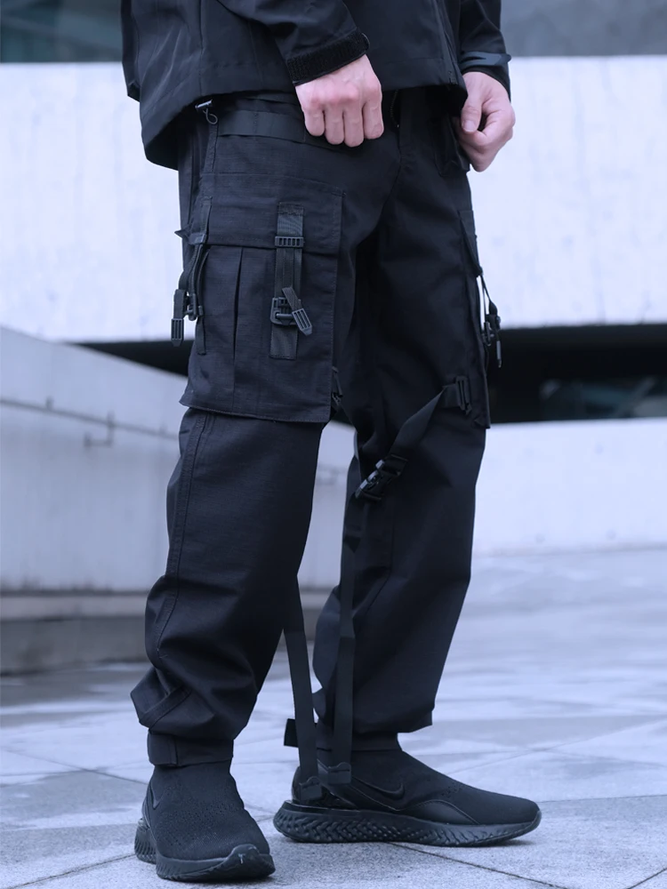 Брюки карго CROXX Techwear мужские тканевые брюки в стиле хип хоп панк с черной