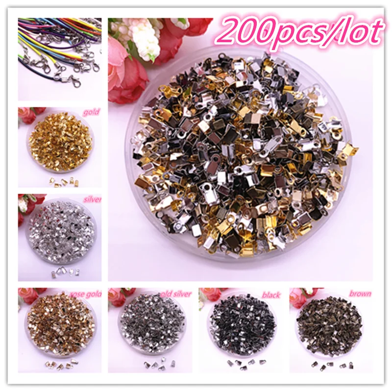 

200Pcs 4x8mm 2x6mm Small Cord End Tip Fold Over Clasp Crimp Bead Connector DIY Jewelry Making