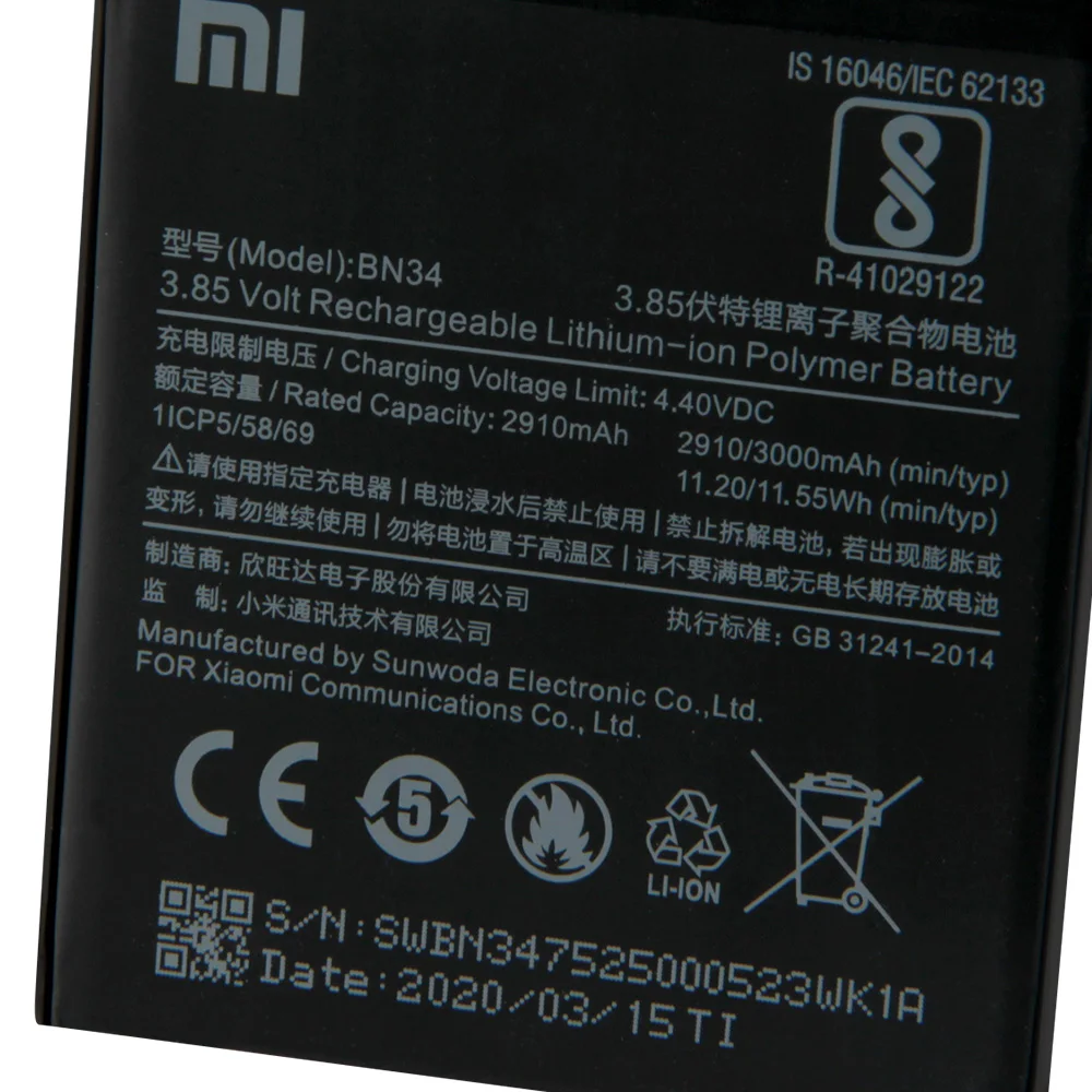 Оригинальный аккумулятор для Xiaomi Mi Redmi 5A Redrice BN34 3000 мАч|Аккумуляторы мобильных