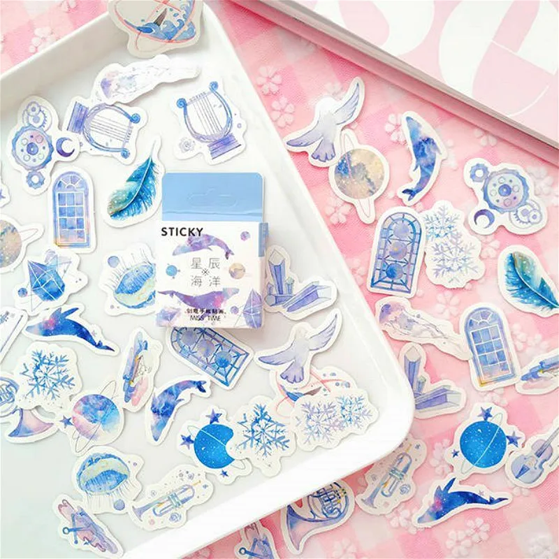 

45pcs/pack Blue Star Ocean Decoration Sticker Decal DIY Album Scrapbooking Seal Sticker Kawaii Stationery Gift