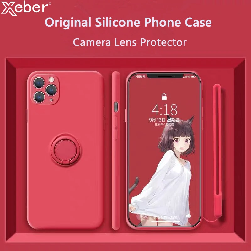 Мягкий силиконовый чехол с кольцом подставкой для телефона iPhone 12 11 Pro Max XR X XS 6 6S 7 8