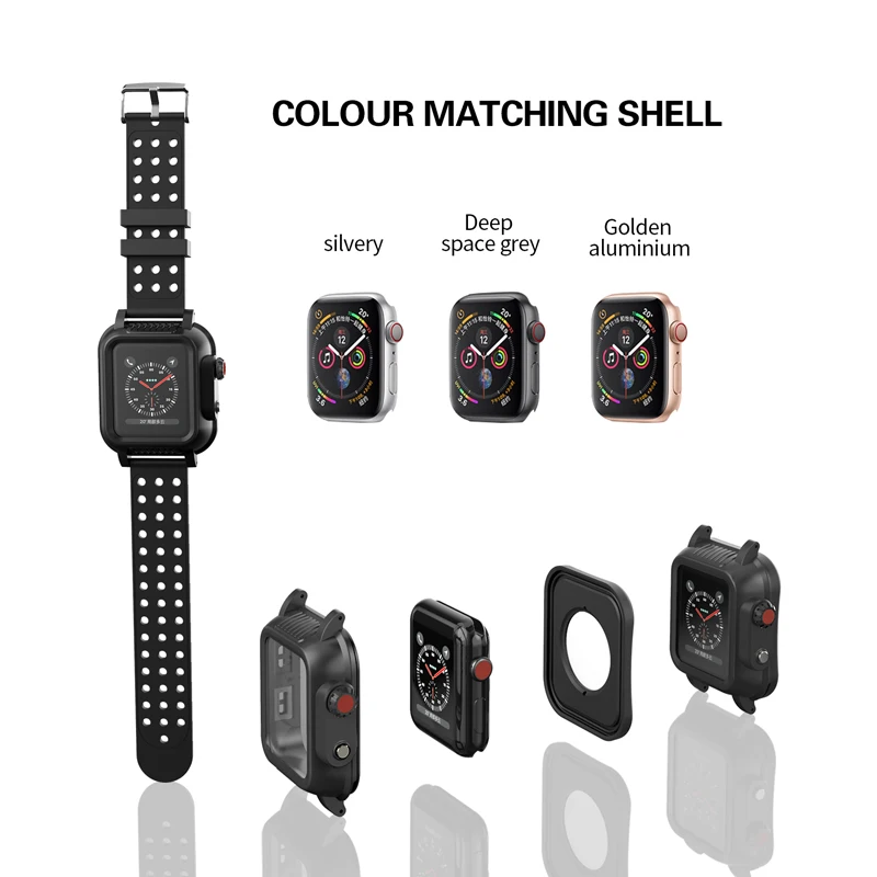 IP68 Водонепроницаемый чехол с силиконовым ремешком для Apple Watch 5 4 40 мм 44 мм водонепроницаемый спортивный браслет для IWatch3 2 1 38 мм 42 мм ремешок