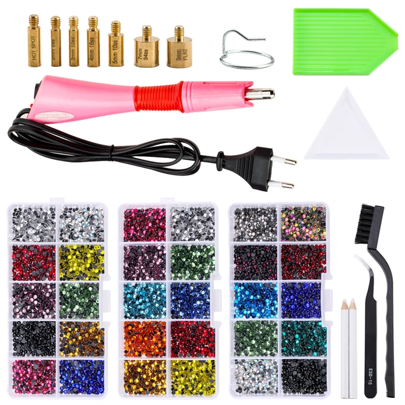 

Full DIY Set 2000pcs/box SS10 Hot Fix Rhinestones With Hotfix Applicator Crystal Glass Iron On Rhinestones for Dress,bag,shoes
