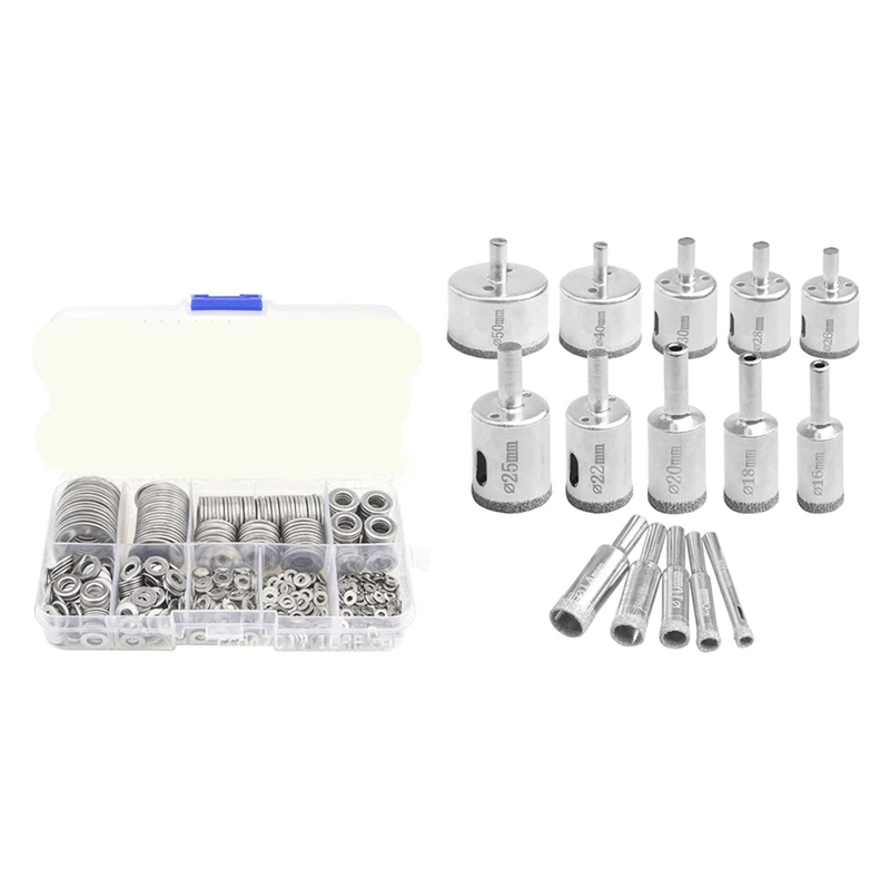 

1 комплект Нержавеющая сталь плоский комплект шайб & 1 комплект Алмазный Набор кольцевых пил