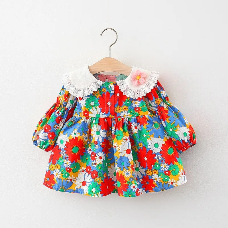 

Spring newborn baby girl clothes floral long-sleeved princess dresses dress for 1 year baby birthday girl's clothing cute dress