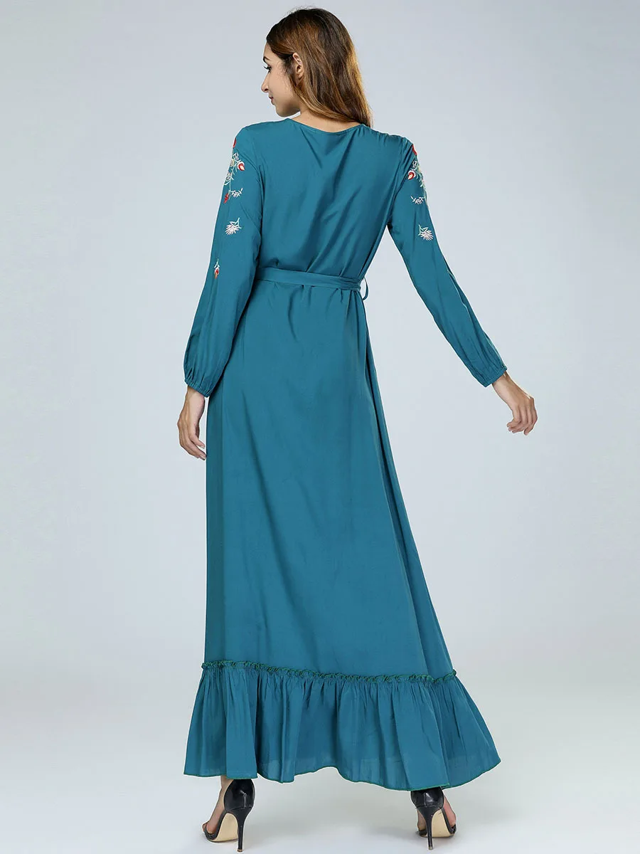 

Abaya Turkish Sleek Minimalist Embroidered Loose Autumn Long Sleeve Abaya Femme Musulman Robe Big Dress