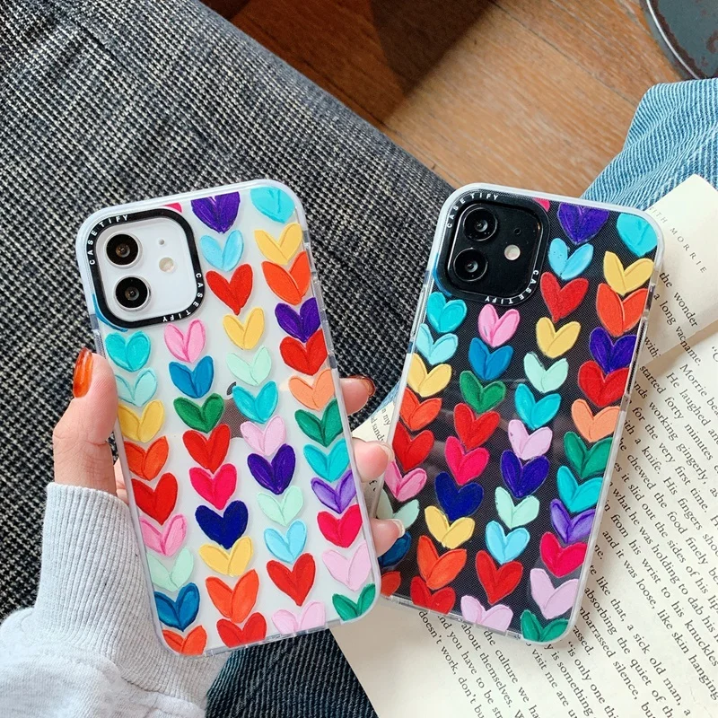

Watercolor Oil Painting Love Heart Soft Phone Case For iPhone 12 Mini 11 Pro Max SE 2020 7 8 Plus X XR XS Max Luxury Brand Cover