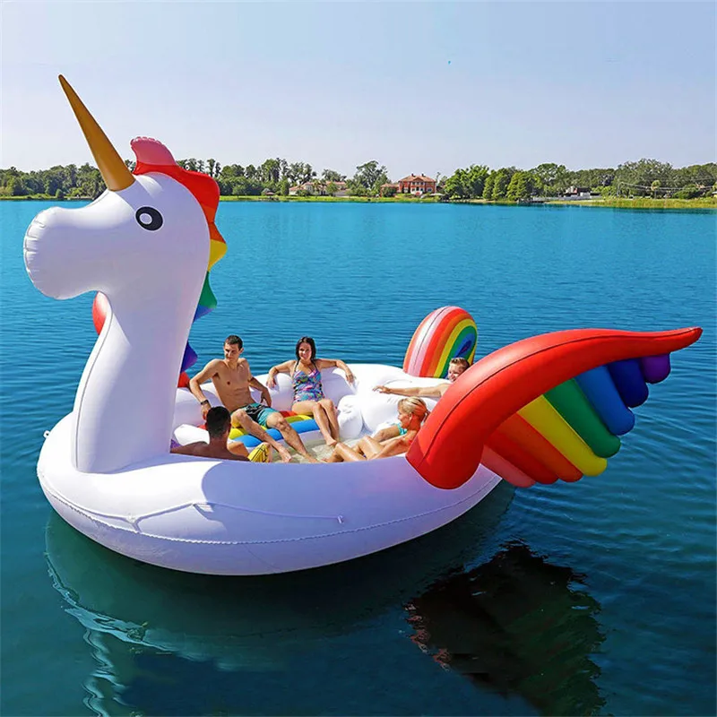 

Inflatable Flamingo Pool Float Rainbow Unicorn Floating Hot Sell Summer 6-8 Person Huge Inflatable Unicorn Pool Island