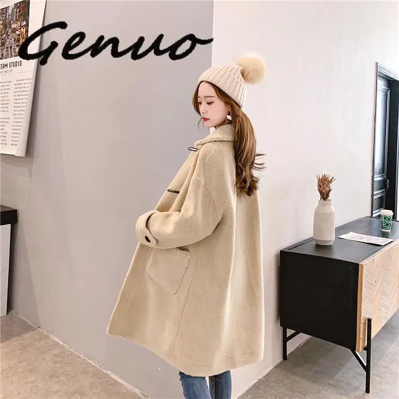 Genuo New 2019 Autumn Winter Warm Soft Buttons Fur Coat Women Jacket Female Plush Overcoat Casual Outerwear Wholesale