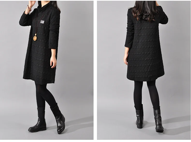 Водолазка с капюшоном платье для женщин плюс размер хлопковое стеганое зимнее