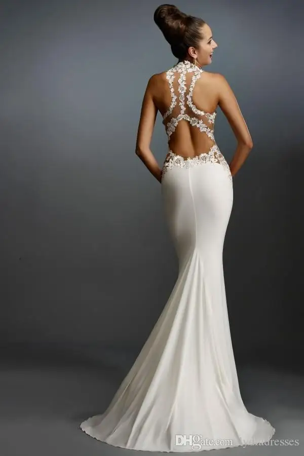 

wedding Sexy Sheer Ivroy Mermaid 2018 High Neck Sheer Back Pivot Wedding Party Guest Evening Gown mother of the bride dress