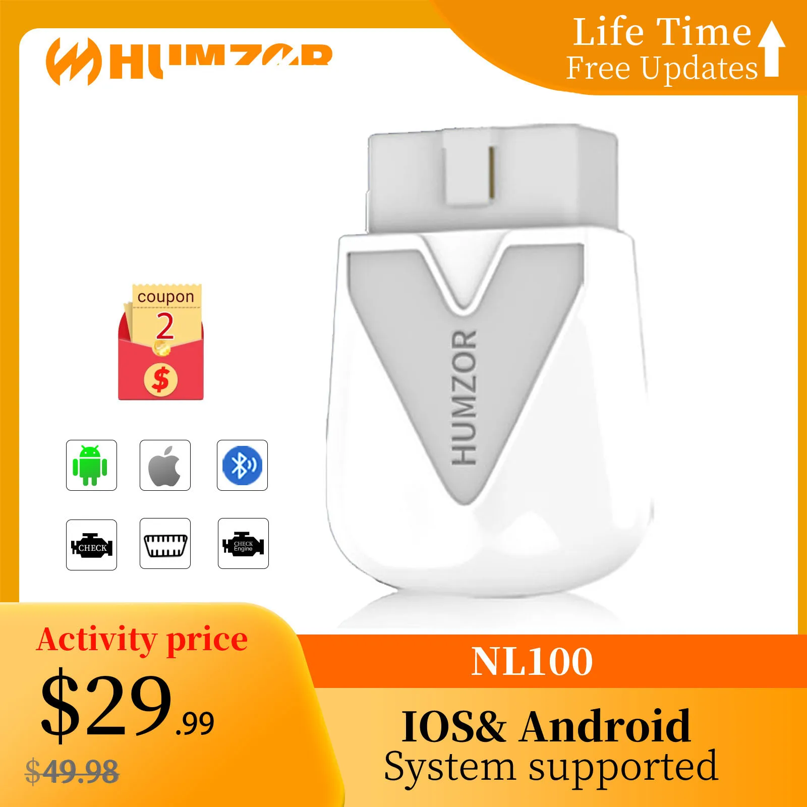 Humzor NexzScan OBD2 Bluetooth Автомобильный сканер считыватель кодов автомобиля инструмент для диагностического сканирования автомобиля для ios и Android Easydiag