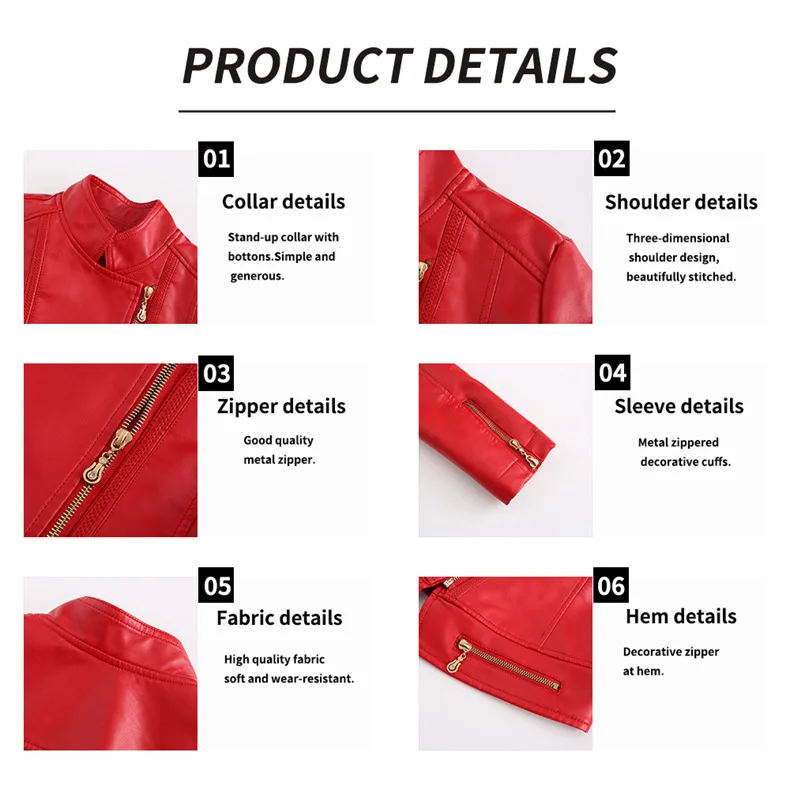 Spring Autumn Women's Pu Faux Leather Jacket Women Red Beige Green Zipper Slim Short Biker Jackets Coat Female Black Outwear