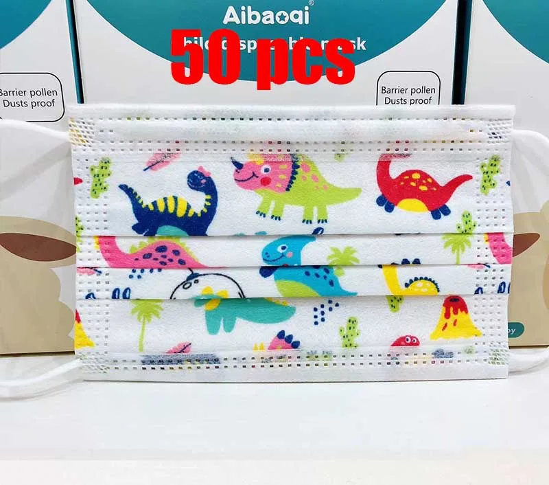 

OLOEY 50 PCS 6-12 year old Disposable meltblown cloth hanging ear type breathable three-layer protective non-woven mask