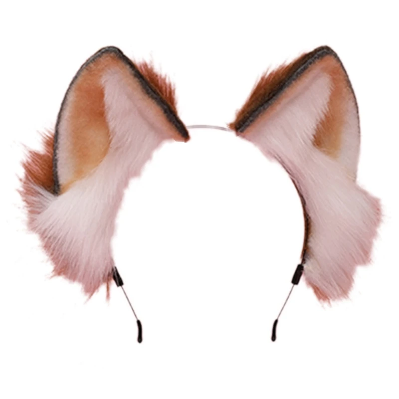 

U90E Lolita Plush Hair Hoop Animal Ears Headwear Furry Hairband Cute Headpiece Anime Kitty Fancy Dress Cosplay Accessories