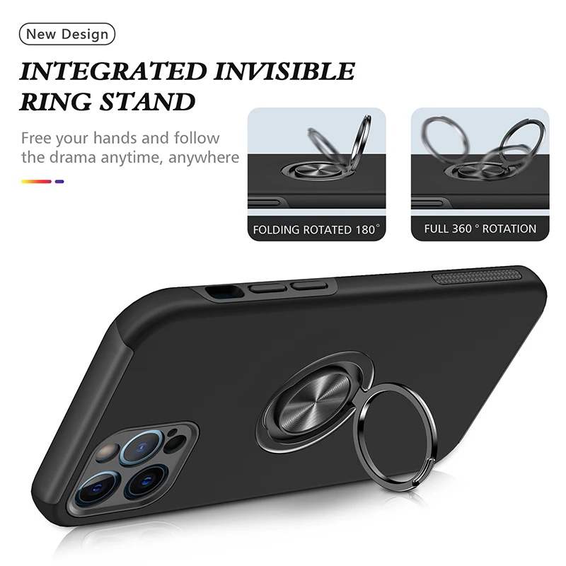 

For iPhone 12 Pro Max Mini Case iPhone 11 Pro Max Shockproof Armor Ring Stand Cover For iPhone XR XS Max X 7 8 Plus SE 2020 Case