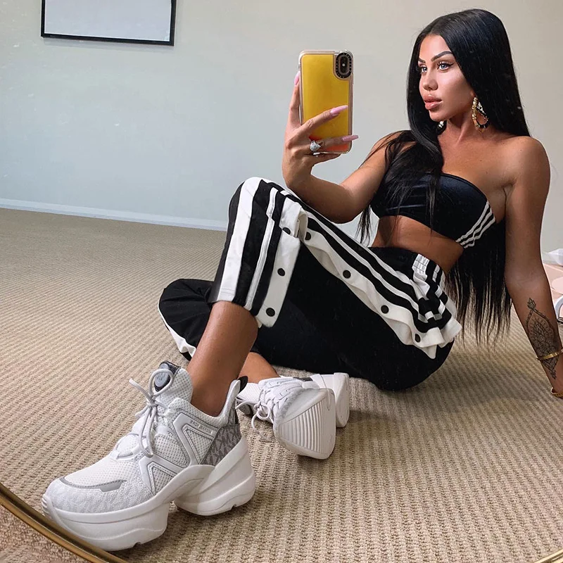 Женские джоггеры QNPQYX спортивные брюки повседневные широкие женские полосатые в